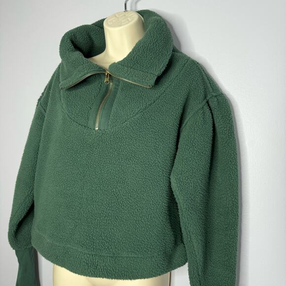 Free People Poppy Fleece Pullover Teddy Jacket Slouchy Forest Pine Green XS New - Picture 8 of 13
